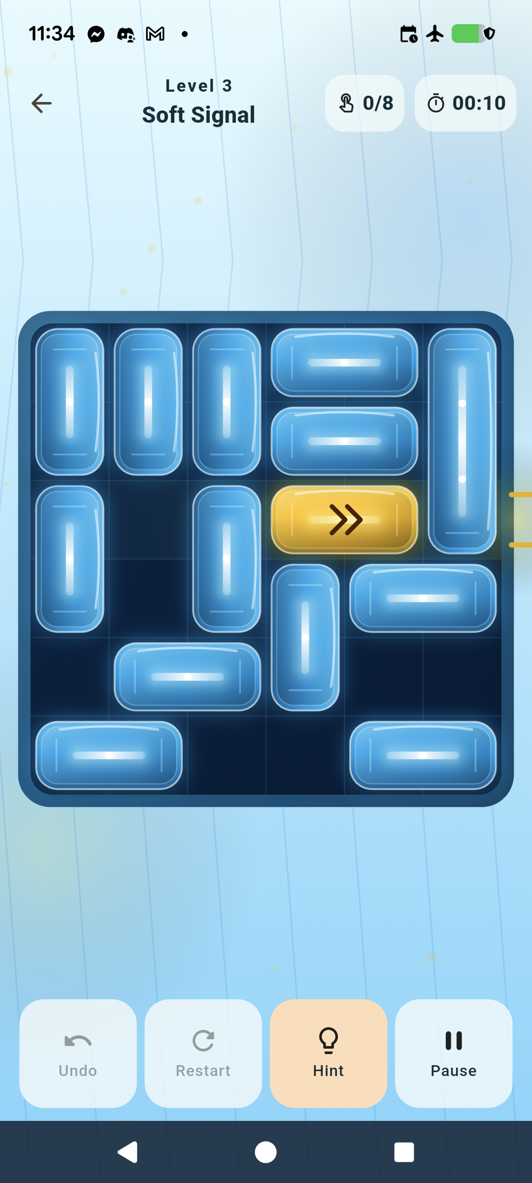 Actual Podshift Level 3 board with blue pods and the golden escape pod